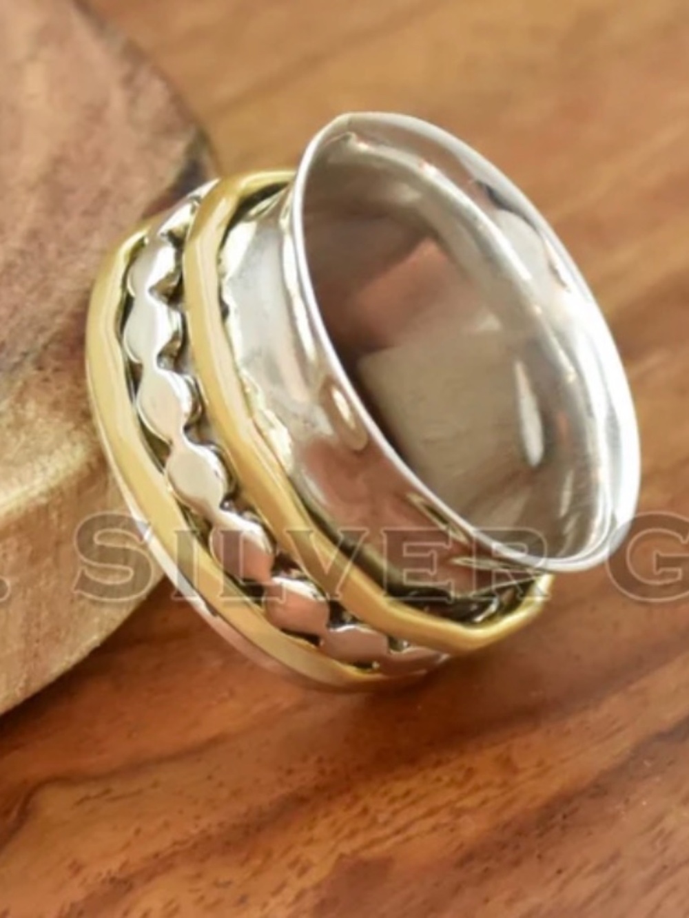 Hammer spinner ring size 9.5 sterling silver - Picture 2 of 3